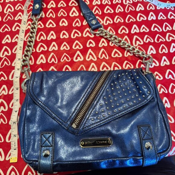 Betsy Johnson Metallic Blue and silver biker bag - Picture 2 of 6